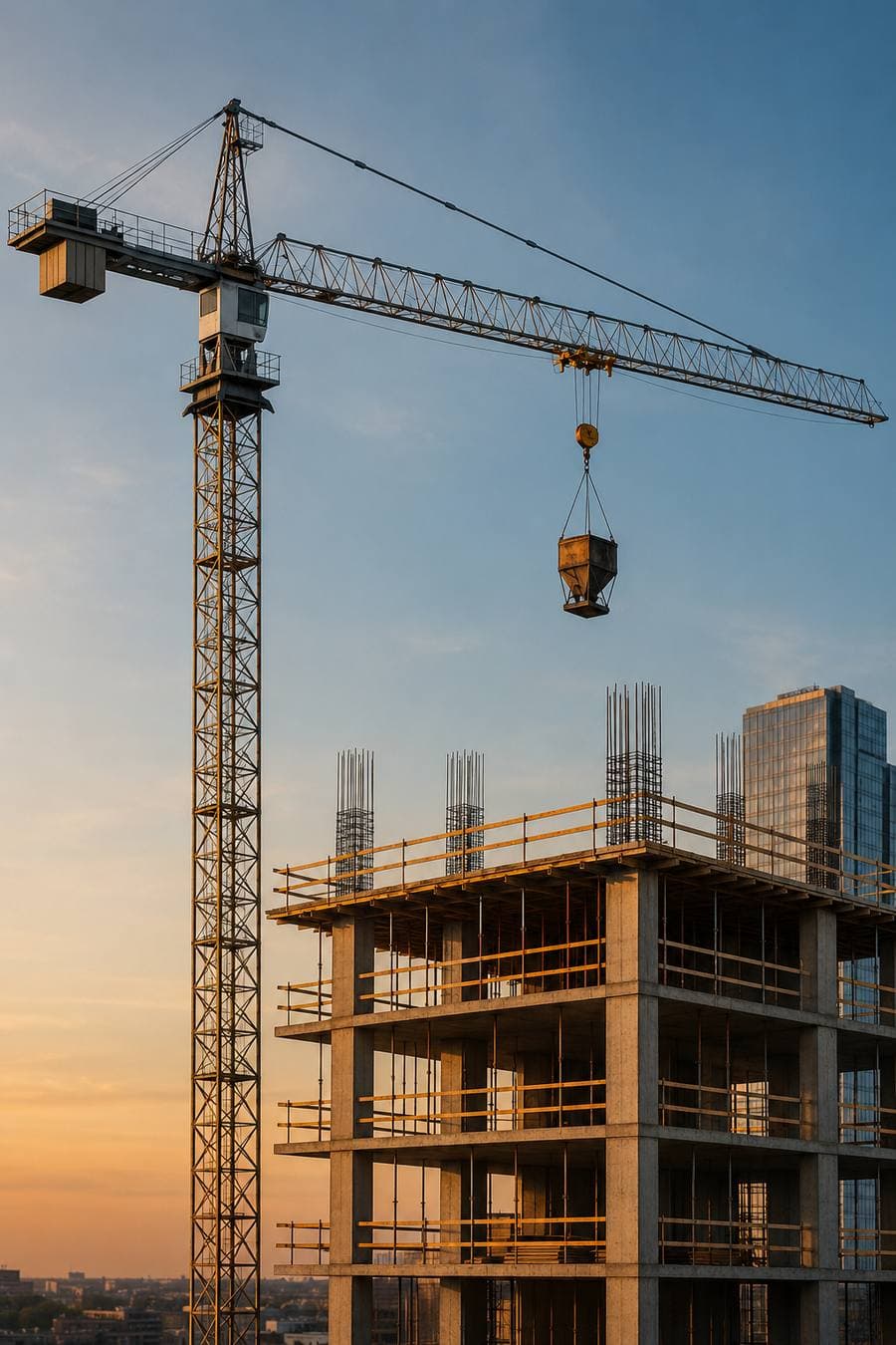 Grua e edifício em construção