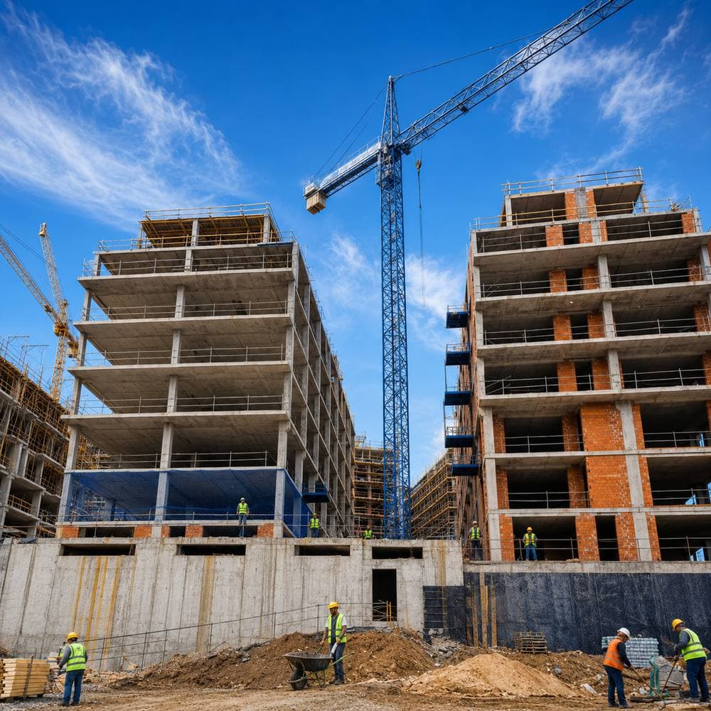 Edifícios em construção com grua